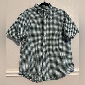 Cremieux Men’s short-sleeve button-up green and white gingham shirt size Large